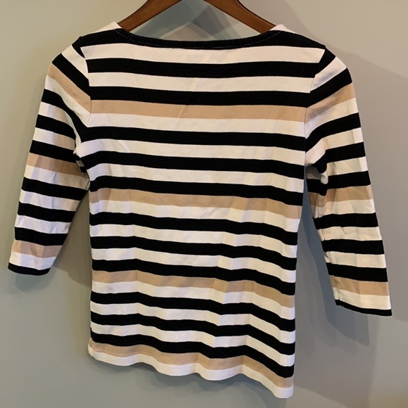 Tommy Hilfiger Striped Scoop Neck with Collar Buttons Long Sleeves Top - Picture 2 of 7